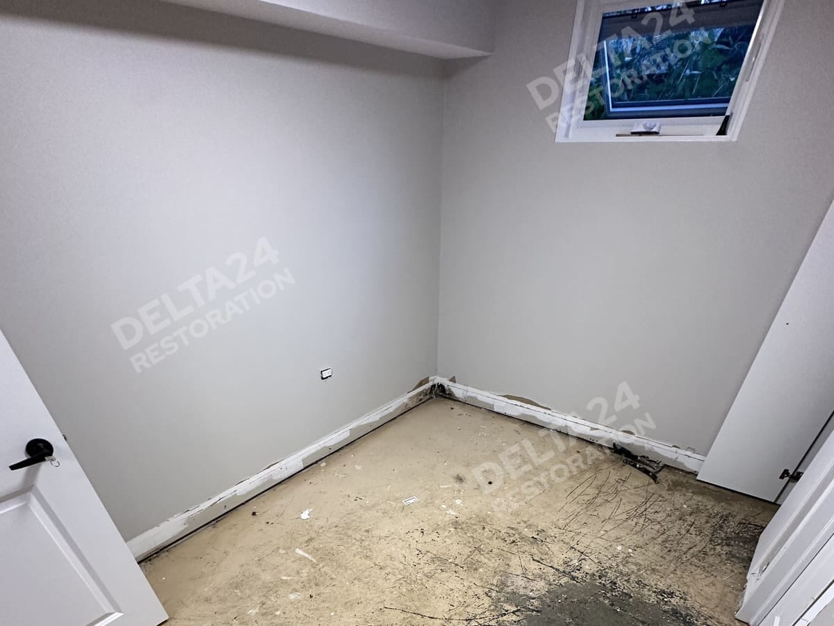 The room cleared and cleaned back to bare concrete