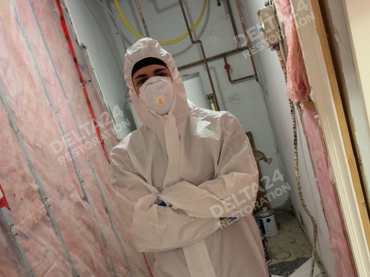 Our technician suited up inside the containment