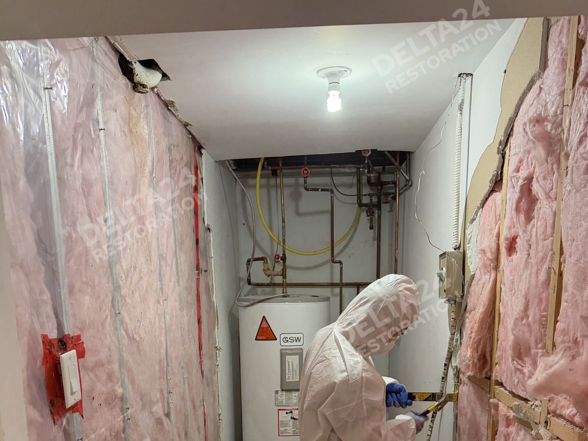 Removing drywall beside the water heater