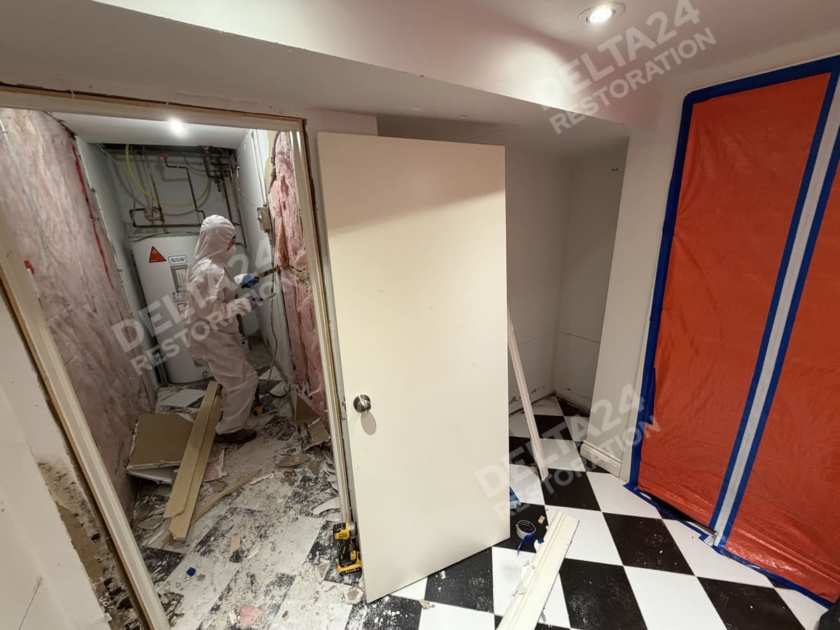 Working inside the sealed room while the rest of the house stays clean