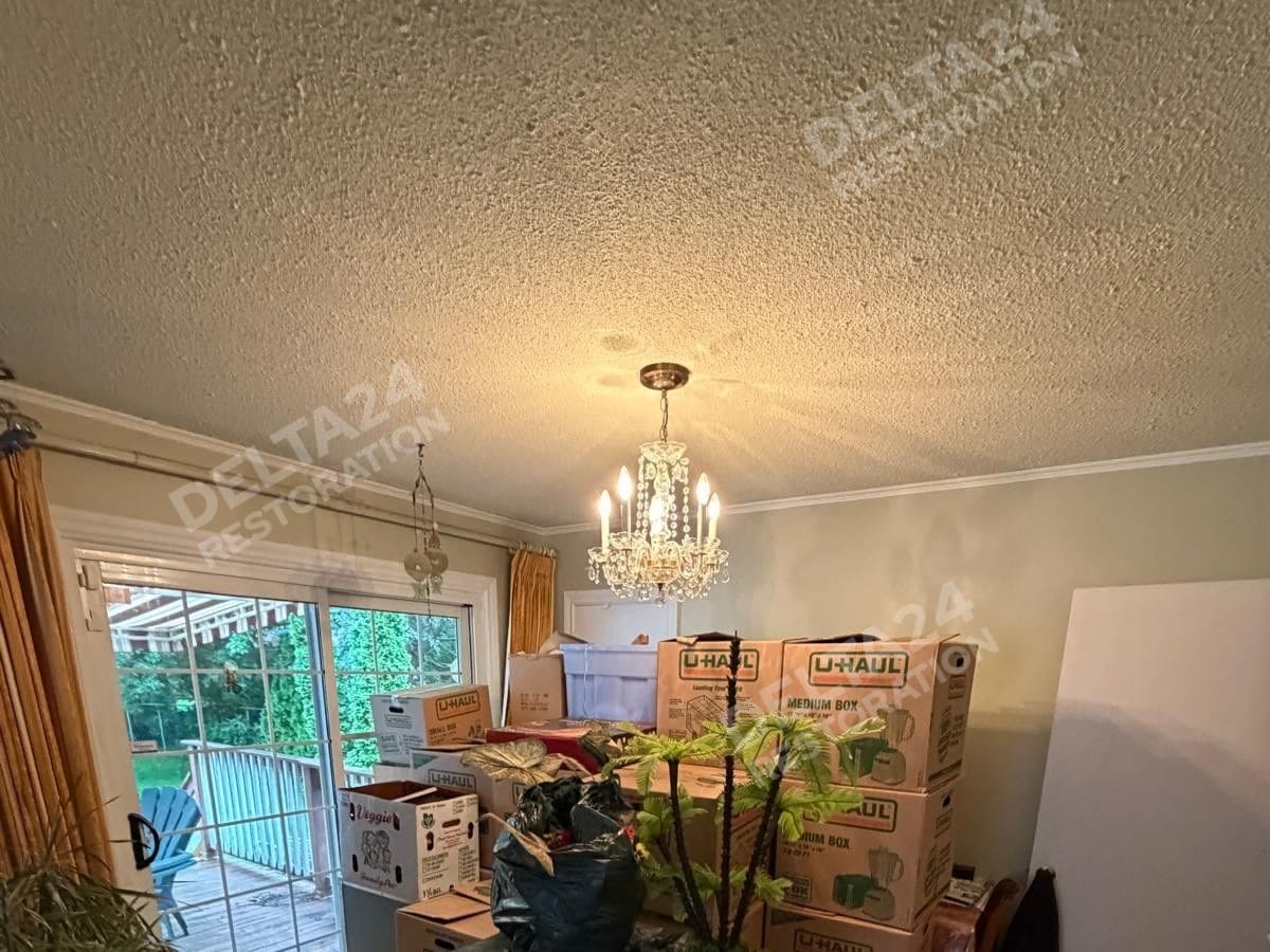 Contents packed and moved upstairs while the basement was worked on