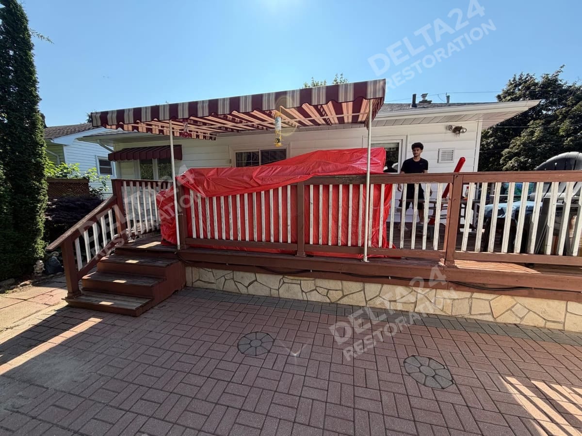 Larger pieces covered on the deck outside