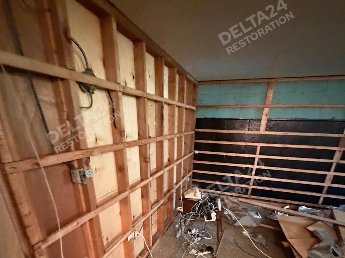 Panelling stripped back to the studs